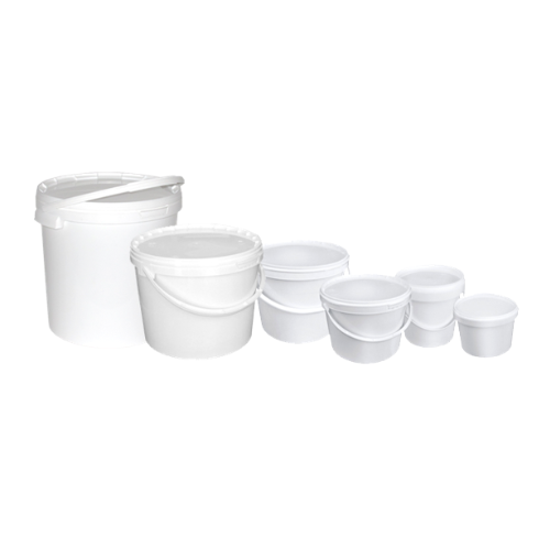 Seau en plastique blanc avec couvercle